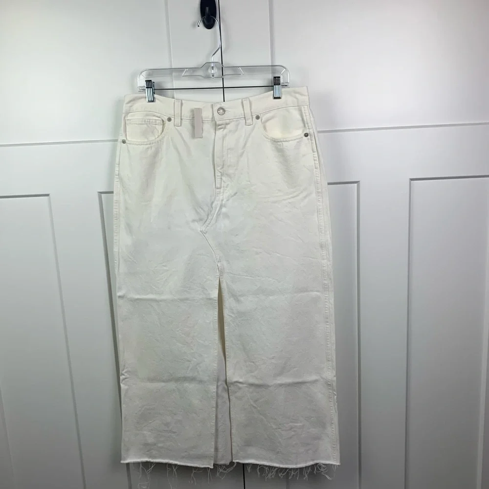 NWT Madewell Size 33 The Rilee Denim Midi Skirt White Modest Minimalist - Picture 5 of 10